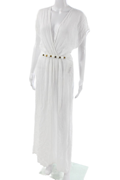 Vix Paula Hermanny Womens White Viscose V Neck Maxi Short Sleeve Dress Size XS