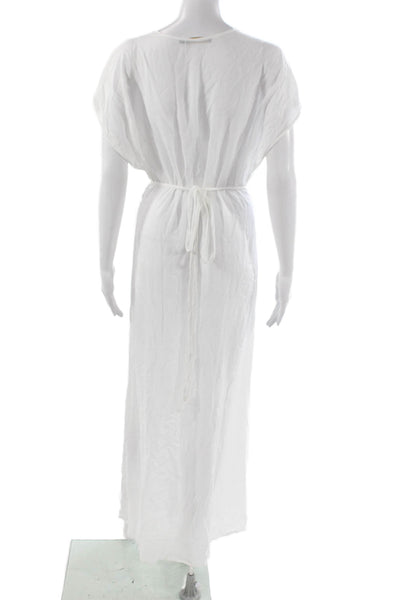 Vix Paula Hermanny Womens White Viscose V Neck Maxi Short Sleeve Dress Size XS