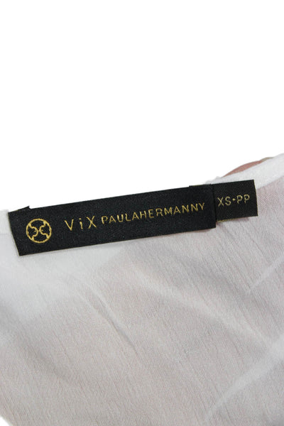 Vix Paula Hermanny Womens White Viscose V Neck Maxi Short Sleeve Dress Size XS