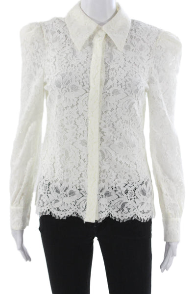 L'Agence Womens Lace Collared Button Blouse White Long Sleeve Size XS Tall
