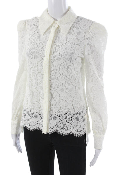 L'Agence Womens Lace Collared Button Blouse White Long Sleeve Size XS Tall