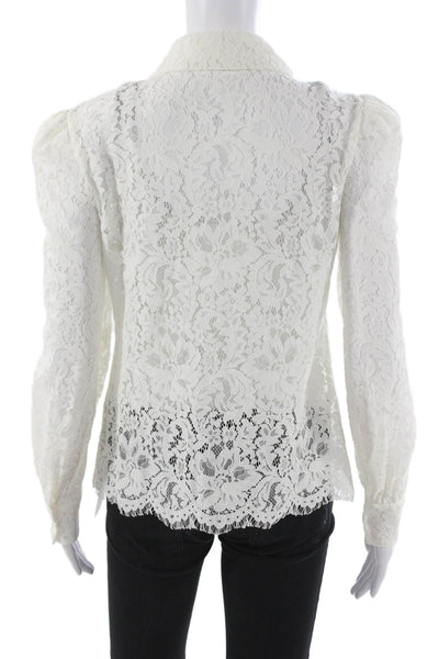 L'Agence Womens Lace Collared Button Blouse White Long Sleeve Size XS Tall