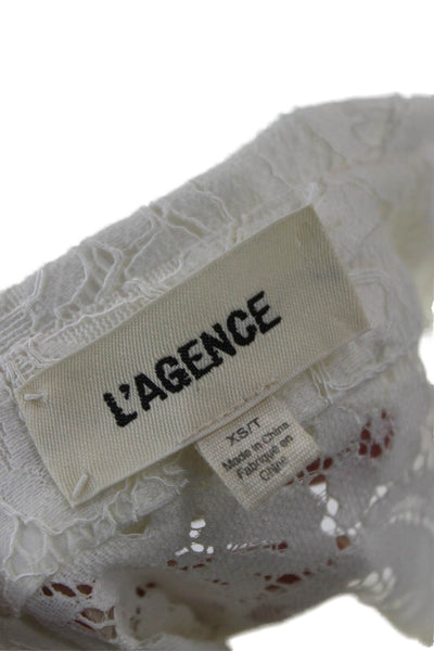 L'Agence Womens Lace Collared Button Blouse White Long Sleeve Size XS Tall