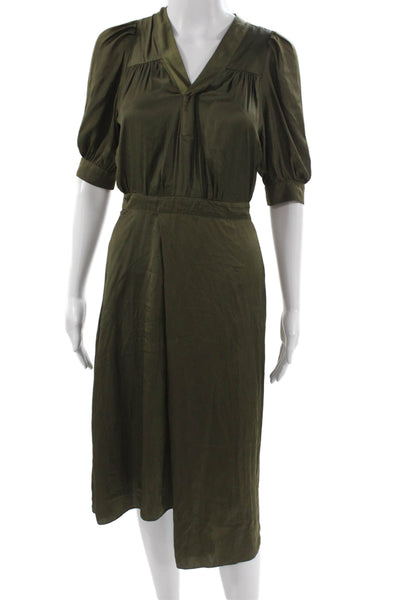 Zadig & Voltaire Women Green V-Neck Knee Length Short Sleeve Dress Size XS