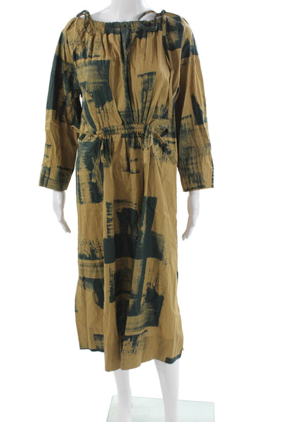 Soeur Women Shift Dress Brown Boat Neck Long Sleeve Cotton Knee Length Size 34