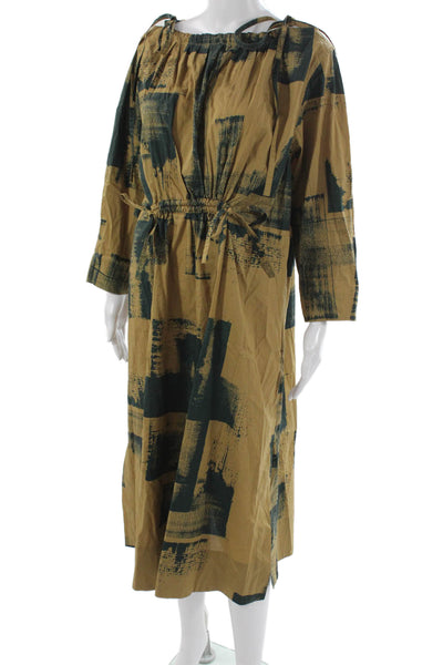 Soeur Women Shift Dress Brown Boat Neck Long Sleeve Cotton Knee Length Size 34