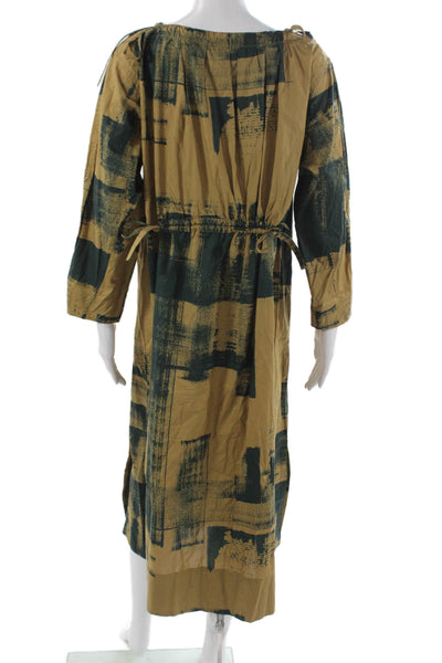 Soeur Women Shift Dress Brown Boat Neck Long Sleeve Cotton Knee Length Size 34