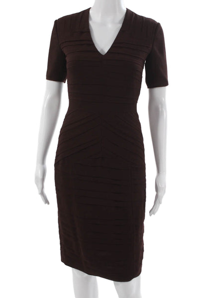 Burberry London Womens Sheath Dress Brown V-Neck Short Sleeve Knee Size 2