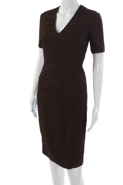Burberry London Womens Sheath Dress Brown V-Neck Short Sleeve Knee Size 2