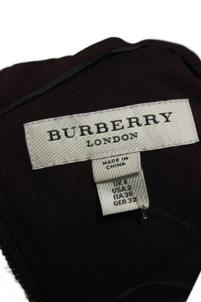 Burberry London Womens Sheath Dress Brown V-Neck Short Sleeve Knee Size 2