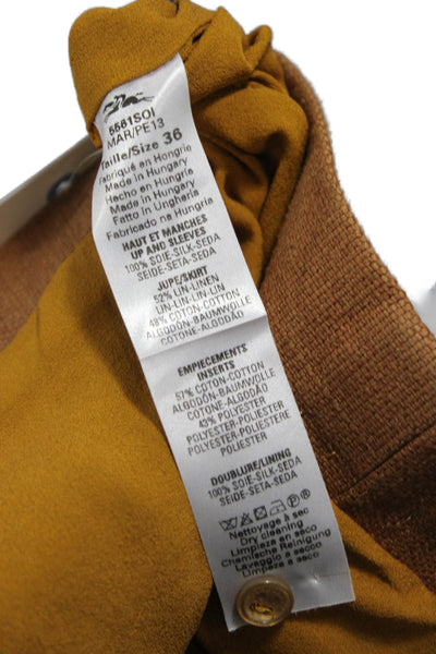 Longchamp Women Shift Dress Yellow Silk Colorblock 3/4 Sleeve Knee Size 36