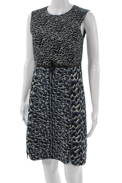 Longchamp Women Sheath Dress Black Animal Print Sleeveless Size 36