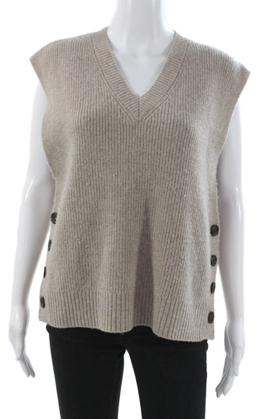 Gerard Darel Womens Beige Wool V-Neck Button Sleeveless Sweater Vest Size 2