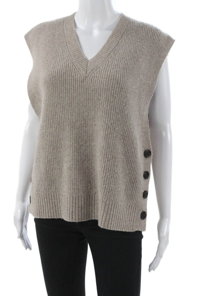 Gerard Darel Womens Beige Wool V-Neck Button Sleeveless Sweater Vest Size 2