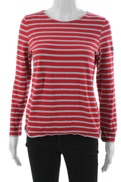 Saint James L'Atelier Women Red Striped Boat Neck Long Sleeve T-Shirt Size 4
