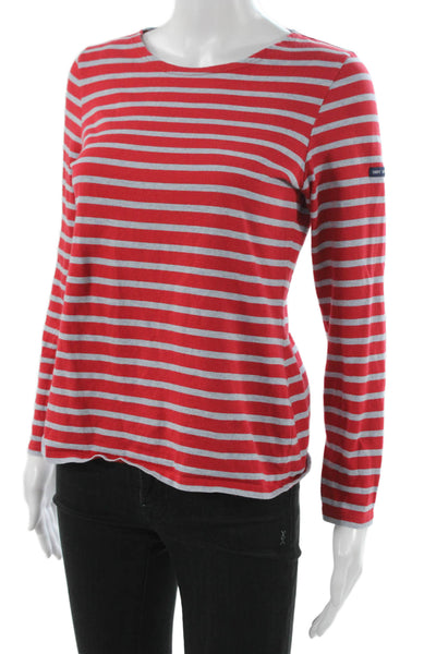 Saint James L'Atelier Women Red Striped Boat Neck Long Sleeve T-Shirt Size 4