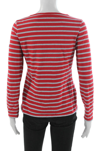 Saint James L'Atelier Women Red Striped Boat Neck Long Sleeve T-Shirt Size 4