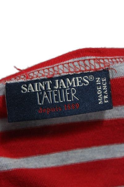 Saint James L'Atelier Women Red Striped Boat Neck Long Sleeve T-Shirt Size 4