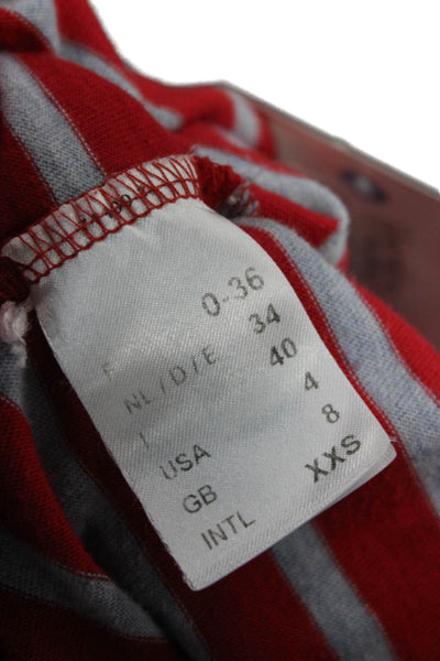 Saint James L'Atelier Women Red Striped Boat Neck Long Sleeve T-Shirt Size 4