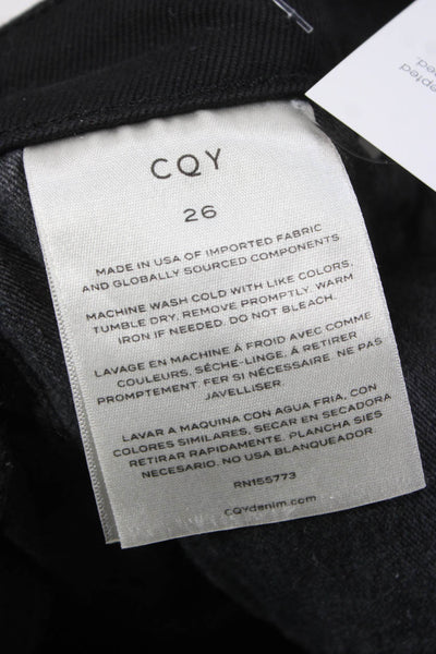 CQY Womens Black Straight Jeans High Rise Cotton Blend Button Size 26