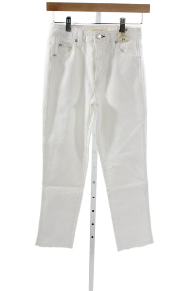 Amo Women High Rise Ankle Jeans White Cotton Blend Button Inseam 26 Size 25
