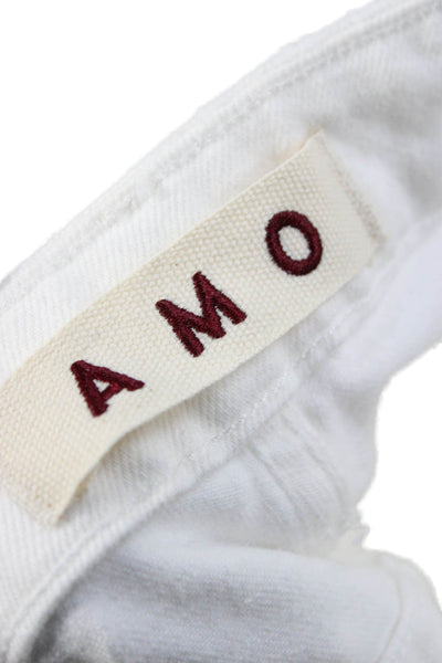 Amo Women High Rise Ankle Jeans White Cotton Blend Button Inseam 26 Size 25