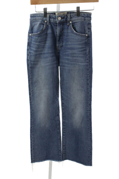 CQY Womens Straight Jeans Blue Cotton Mid Rise Zip Inseam 26 Size 25