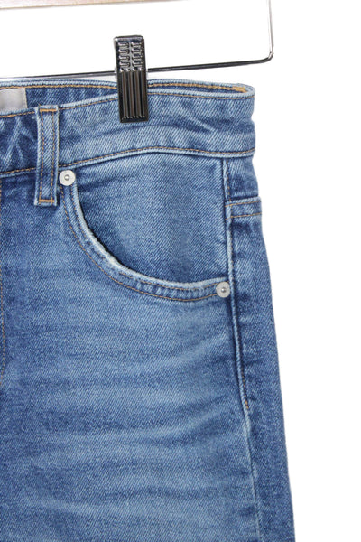 CQY Womens Straight Jeans Blue Cotton Mid Rise Zip Inseam 26 Size 25