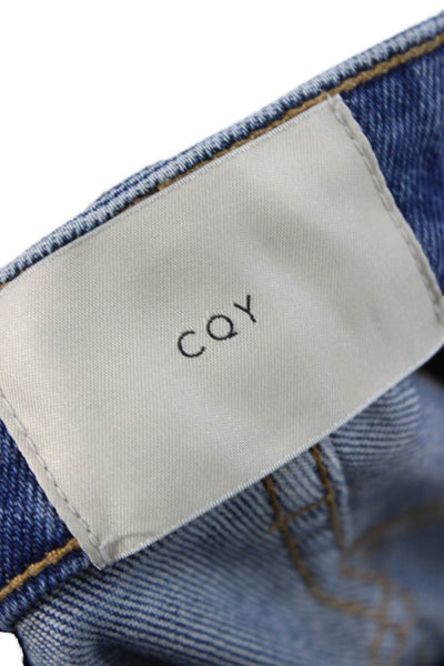 CQY Womens Straight Jeans Blue Cotton Mid Rise Zip Inseam 26 Size 25