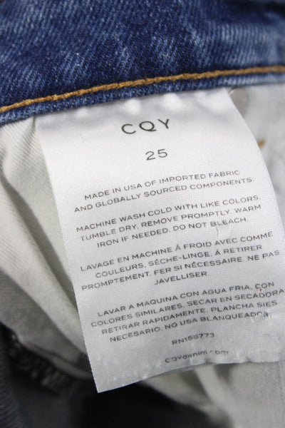 CQY Womens Straight Jeans Blue Cotton Mid Rise Zip Inseam 26 Size 25