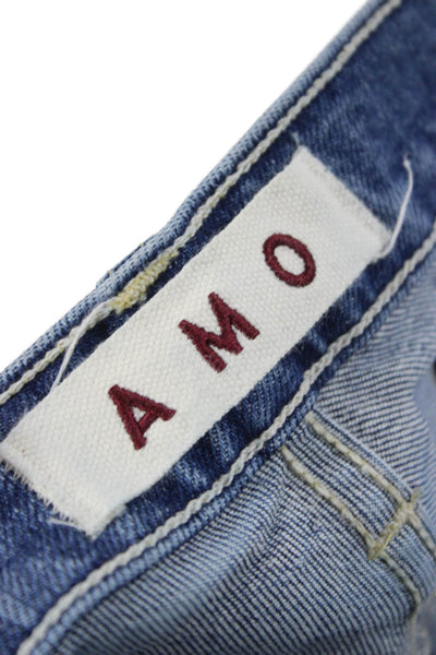 Amo Womens Straight Jeans Blue Mid Rise Button Cotton Blend Size 26