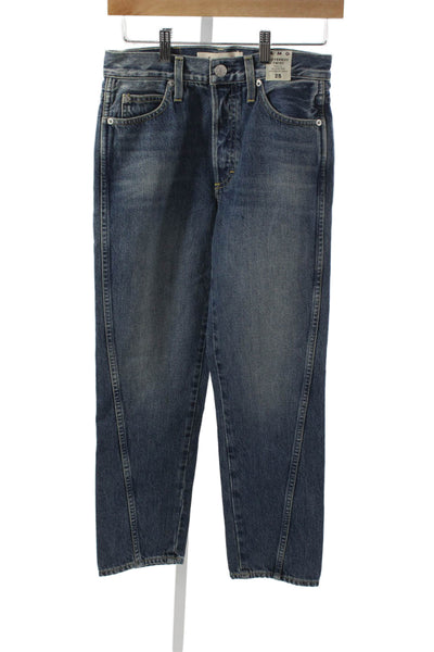 Amo Unisex Adults Ankle Jeans Blue Mid Rise Cotton Size 25