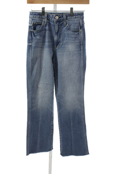 Amo Women Cropped High Rise Blue Cotton Jeans Button Size 25
