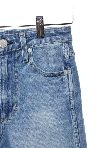 Amo Women Cropped High Rise Blue Cotton Jeans Button Size 25
