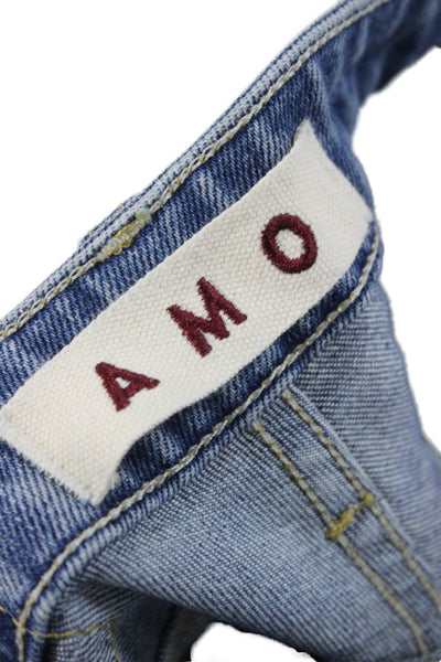 Amo Women Cropped High Rise Blue Cotton Jeans Button Size 25