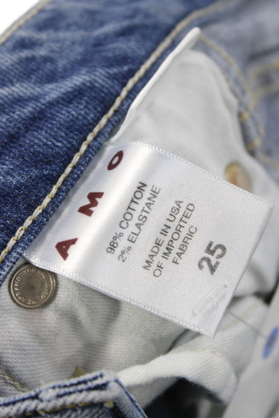 Amo Women Cropped High Rise Blue Cotton Jeans Button Size 25