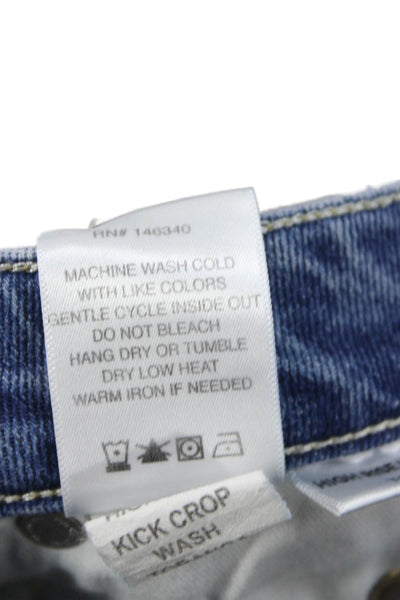 Amo Women Cropped High Rise Blue Cotton Jeans Button Size 25