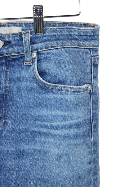 CQY Womens Mom Jeans Blue Cotton Blend Mid Rise Button Inseam 25 Size 26