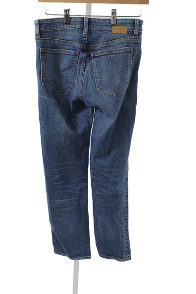 CQY Womens Mom Jeans Blue Cotton Blend Mid Rise Button Inseam 25 Size 26
