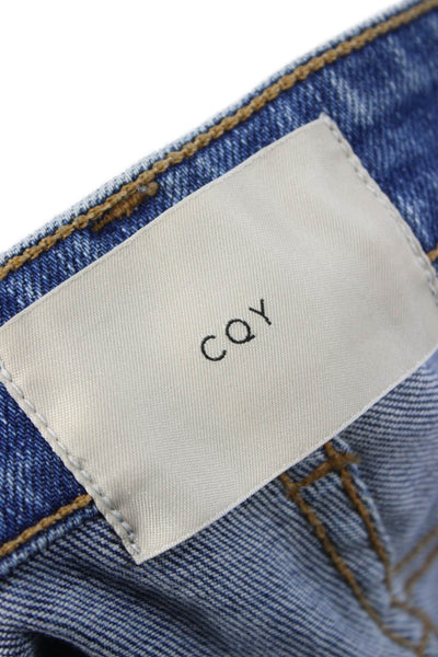 CQY Womens Mom Jeans Blue Cotton Blend Mid Rise Button Inseam 25 Size 26
