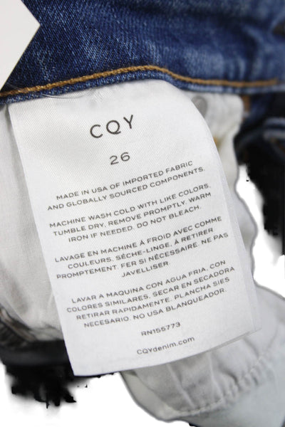 CQY Womens Mom Jeans Blue Cotton Blend Mid Rise Button Inseam 25 Size 26