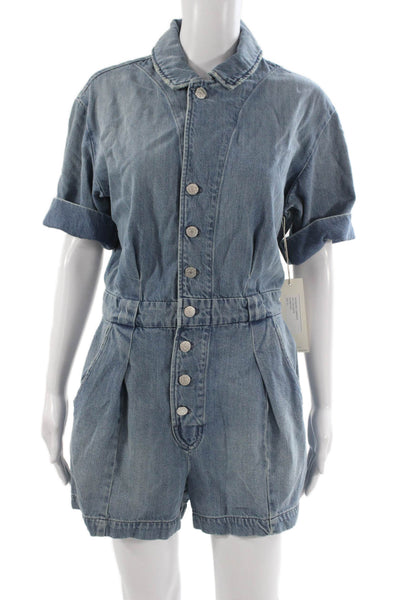 Amo Unisex Adults Blue Denim Button Up Jumpsuit Short Sleeve Collared Size M