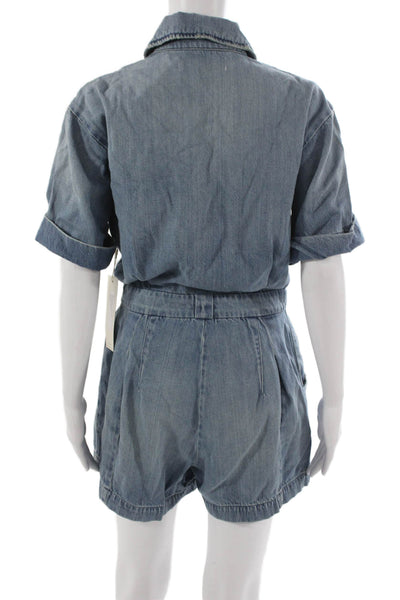 Amo Unisex Adults Blue Denim Button Up Jumpsuit Short Sleeve Collared Size M