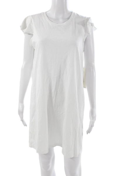 Amo Women White A-Line Short Sleeve Round Neck Dress Size S