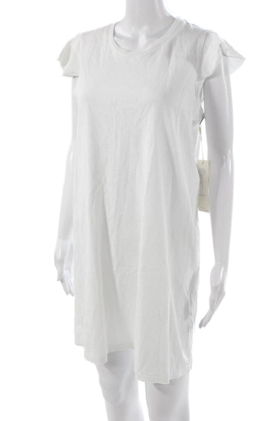 Amo Women White A-Line Short Sleeve Round Neck Dress Size S