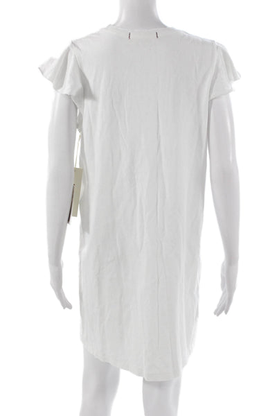 Amo Women White A-Line Short Sleeve Round Neck Dress Size S