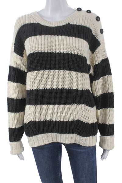 Eleven Six Women Striped Black Pullover Sweater Round Neck Long Sleeve Size XS