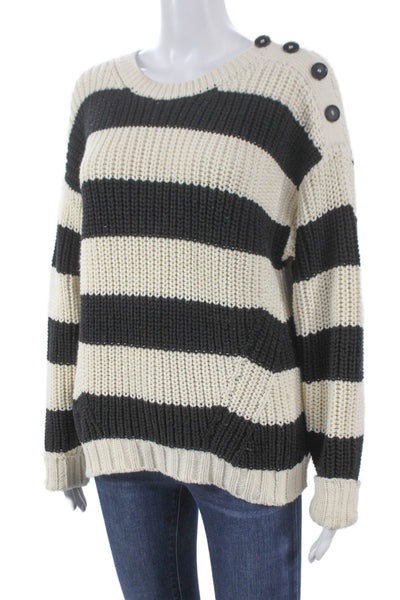 Eleven Six Women Striped Black Pullover Sweater Round Neck Long Sleeve Size XS