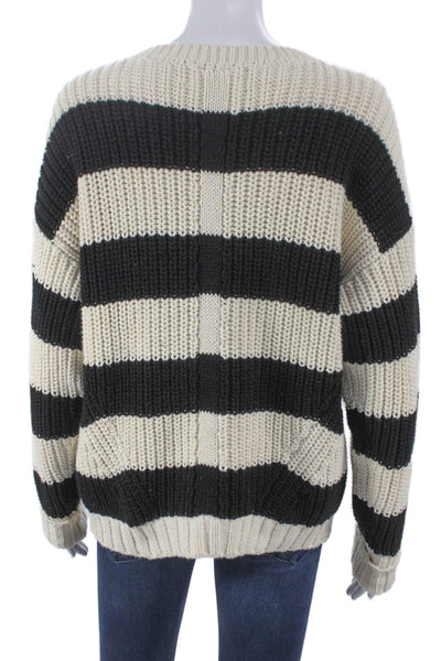 Eleven Six Women Striped Black Pullover Sweater Round Neck Long Sleeve Size XS