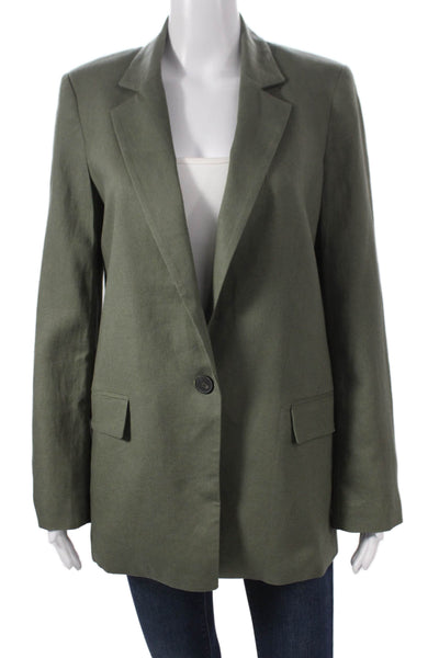 Zara Womens Blazer Green Viscose Long Sleeve Button Solid Size XS